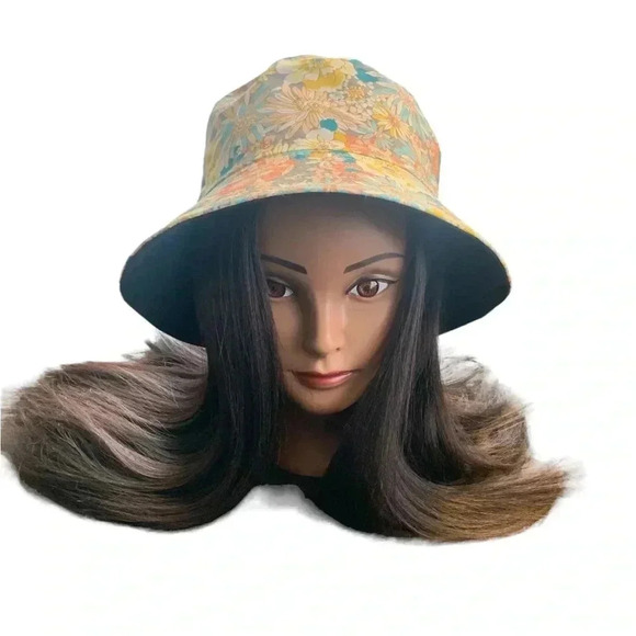 Boutique Handcrafted Flirty Feminine Floral Multi-Color OSFM Bucket Hat Beach - Picture 3 of 7